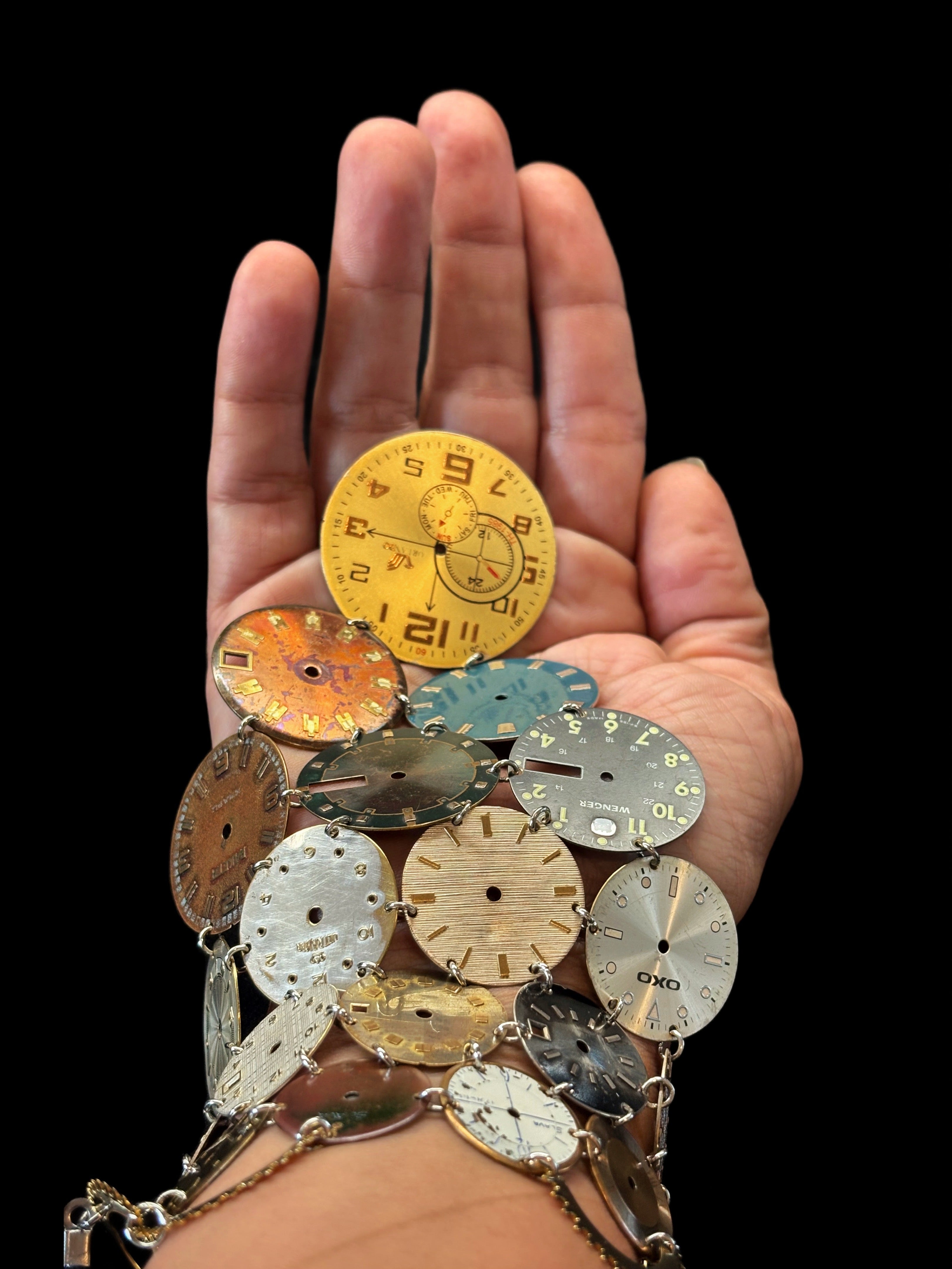 Archive Bronze Necklace - Reclaimed Watch Dial Pectoral - Contemporary Art Jewelry - Bitácora Collection - Mosaic