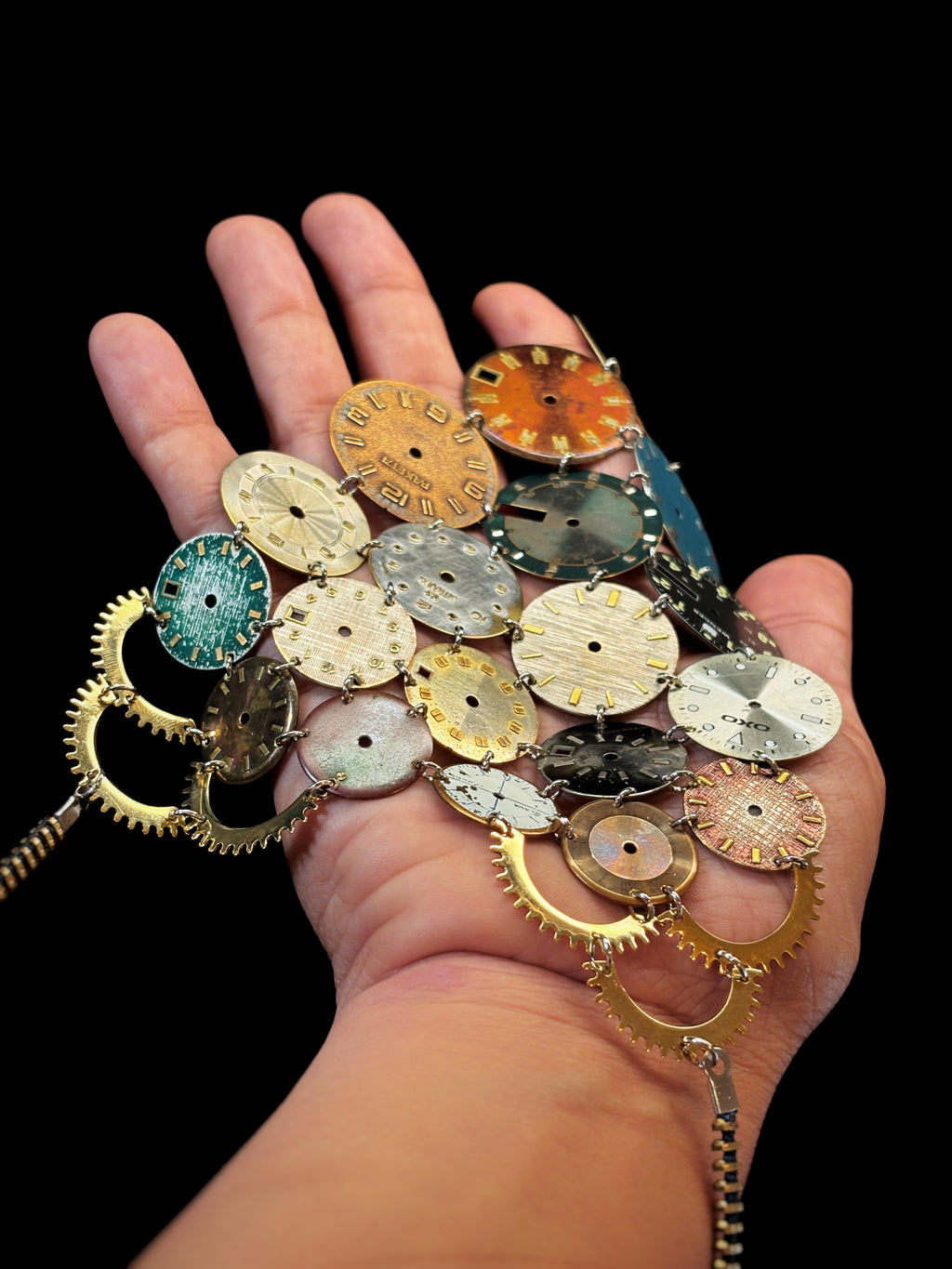 Archive Bronze Necklace - Reclaimed Watch Dial Pectoral - Contemporary Art Jewelry - Bitácora Collection - Mosaic