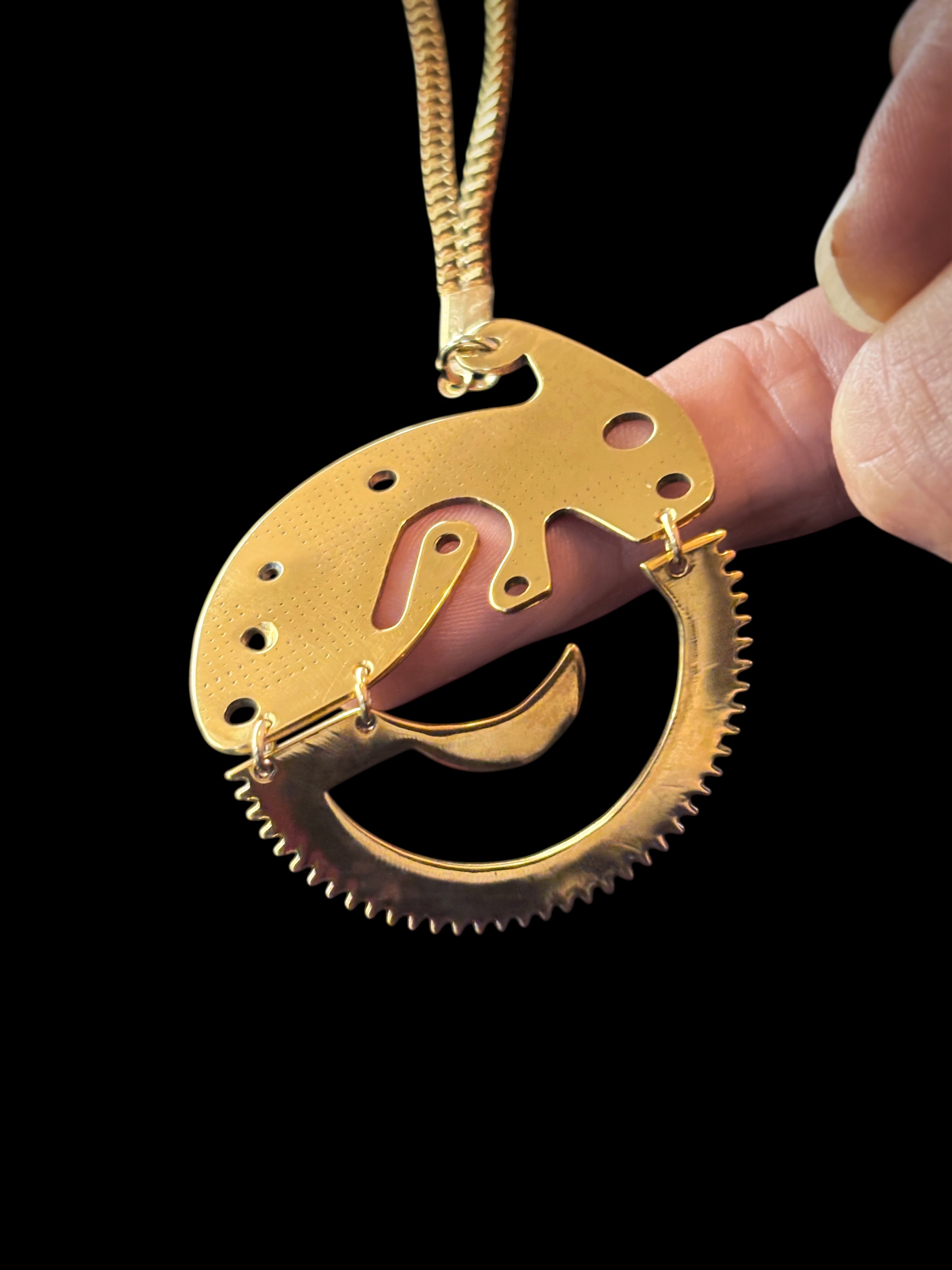 Articulated Mechanical Pendant - Sculptural Watch Fragment Necklace - Bitácora Collection - Crescent