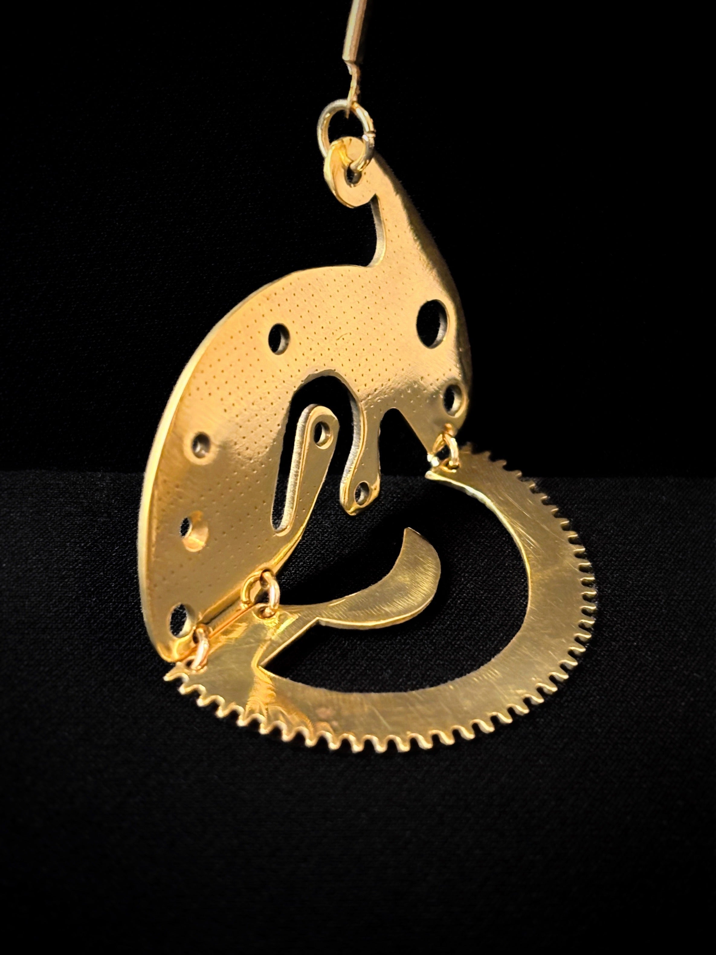 Articulated Mechanical Pendant - Sculptural Watch Fragment Necklace - Bitácora Collection - Crescent
