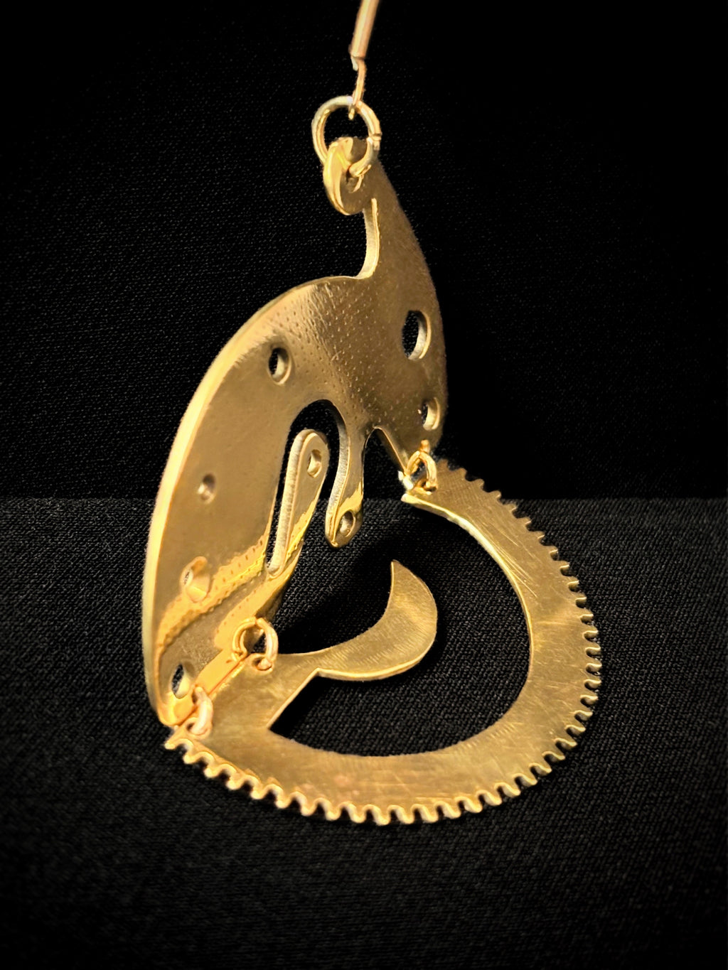 Articulated Mechanical Pendant - Sculptural Watch Fragment Necklace - Bitácora Collection - Crescent