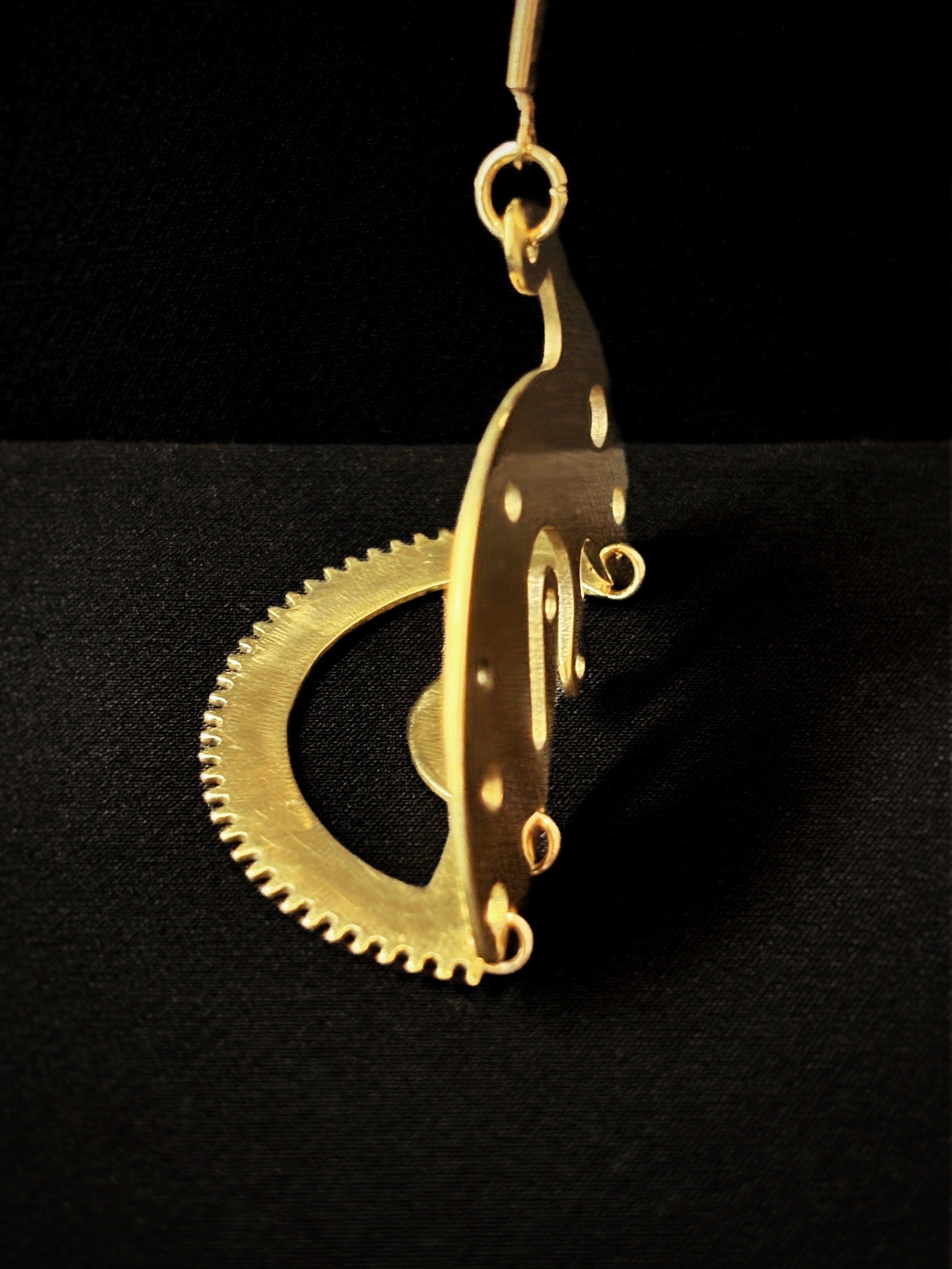 Articulated Mechanical Pendant - Sculptural Watch Fragment Necklace - Bitácora Collection - Crescent