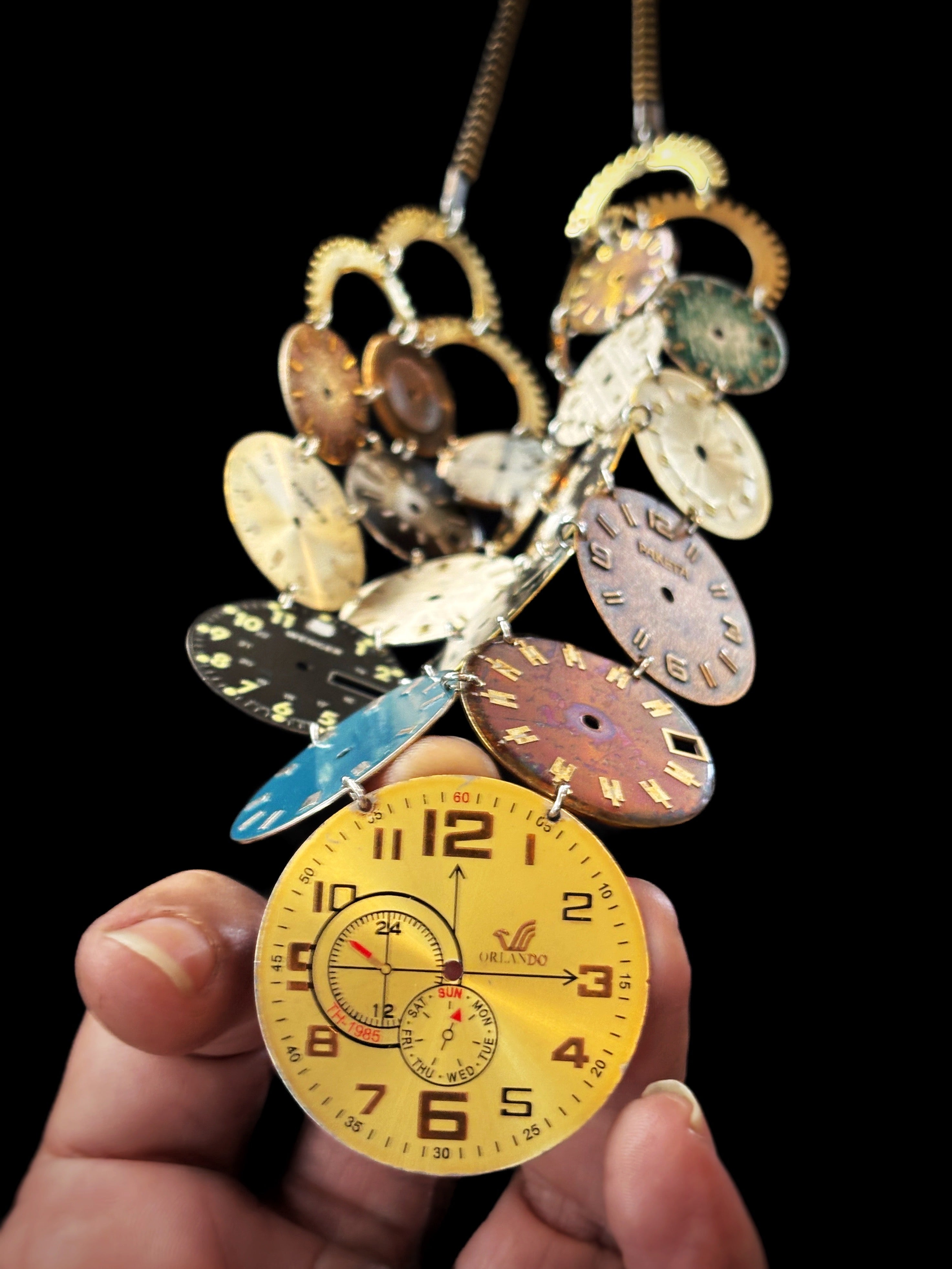 Archive Bronze Necklace - Reclaimed Watch Dial Pectoral - Contemporary Art Jewelry - Bitácora Collection - Mosaic