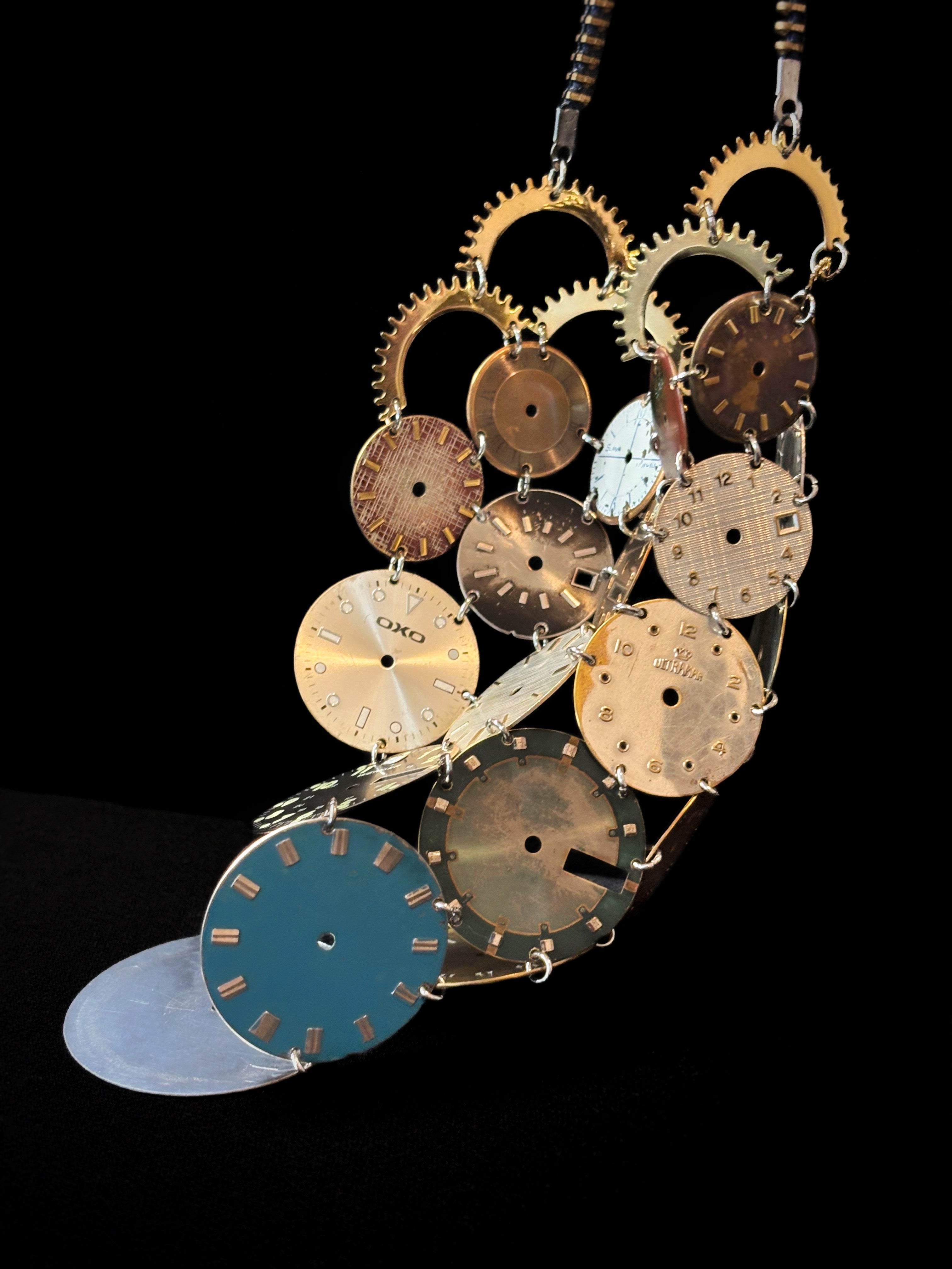 Archive Bronze Necklace - Reclaimed Watch Dial Pectoral - Contemporary Art Jewelry - Bitácora Collection - Mosaic