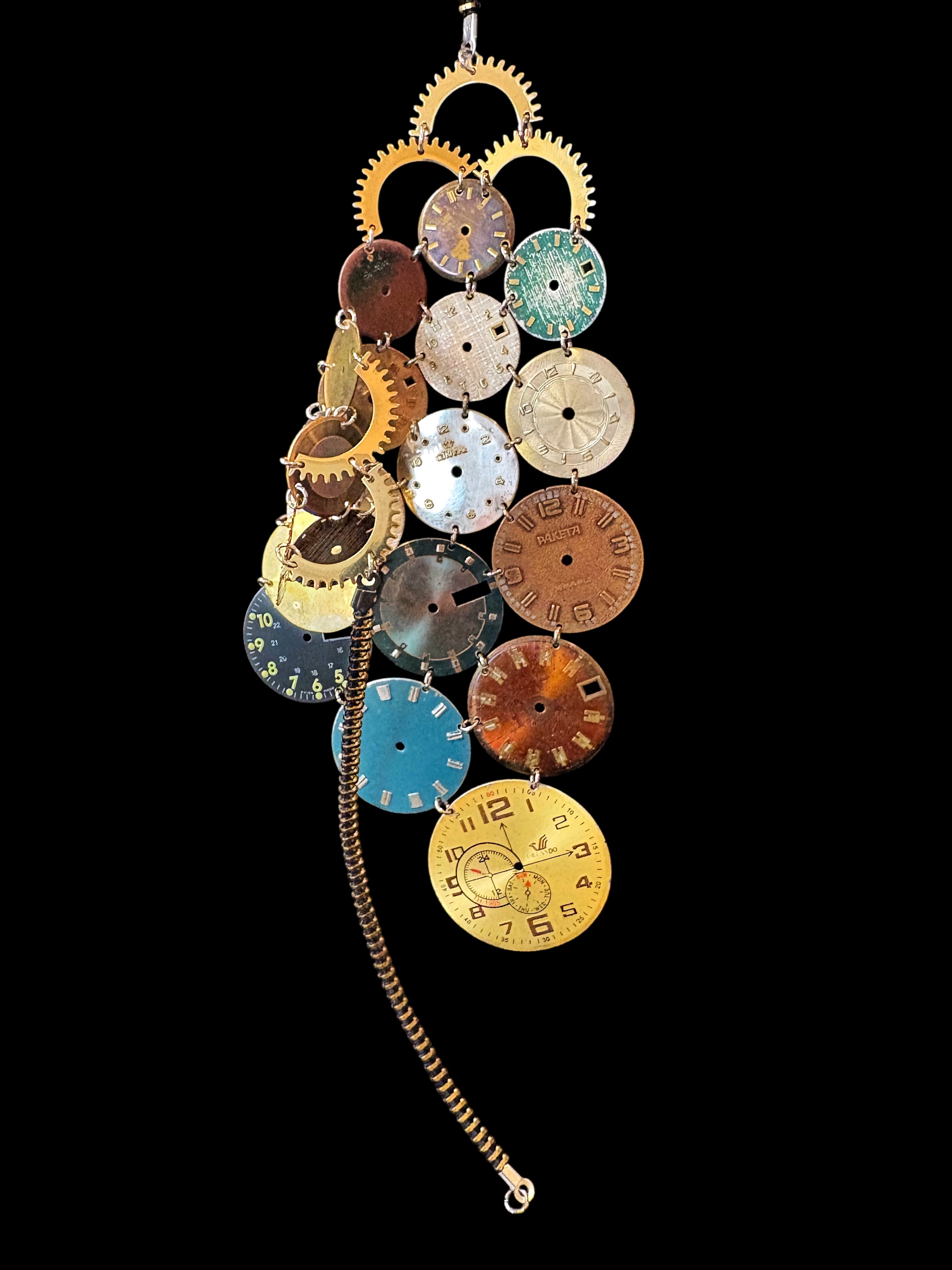 Archive Bronze Necklace - Reclaimed Watch Dial Pectoral - Contemporary Art Jewelry - Bitácora Collection - Mosaic