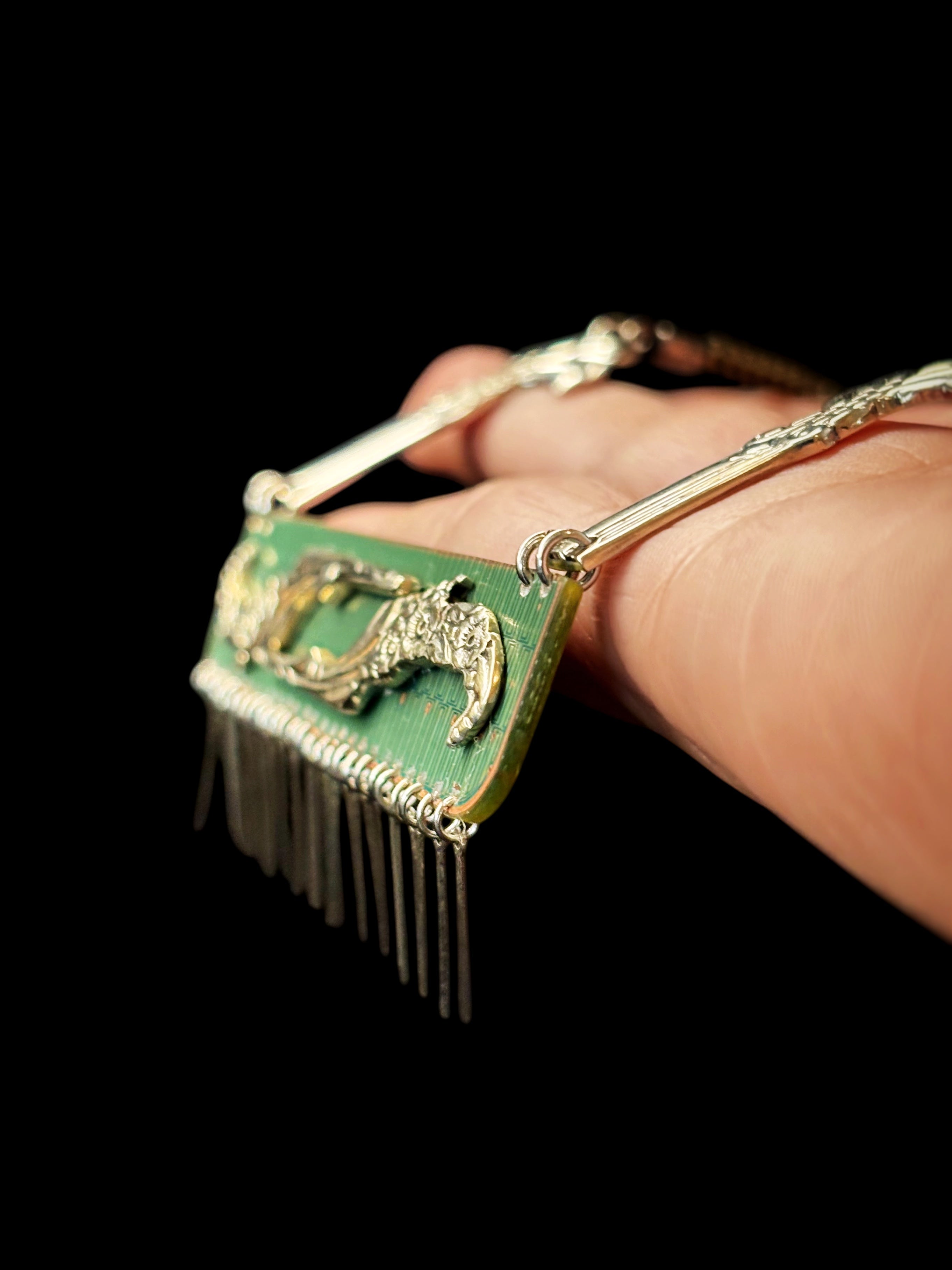 Sculptural Necklace - Circuit Board, Vintage Cutlery & Watch Hands Composition - Bitácora Collection - Relic