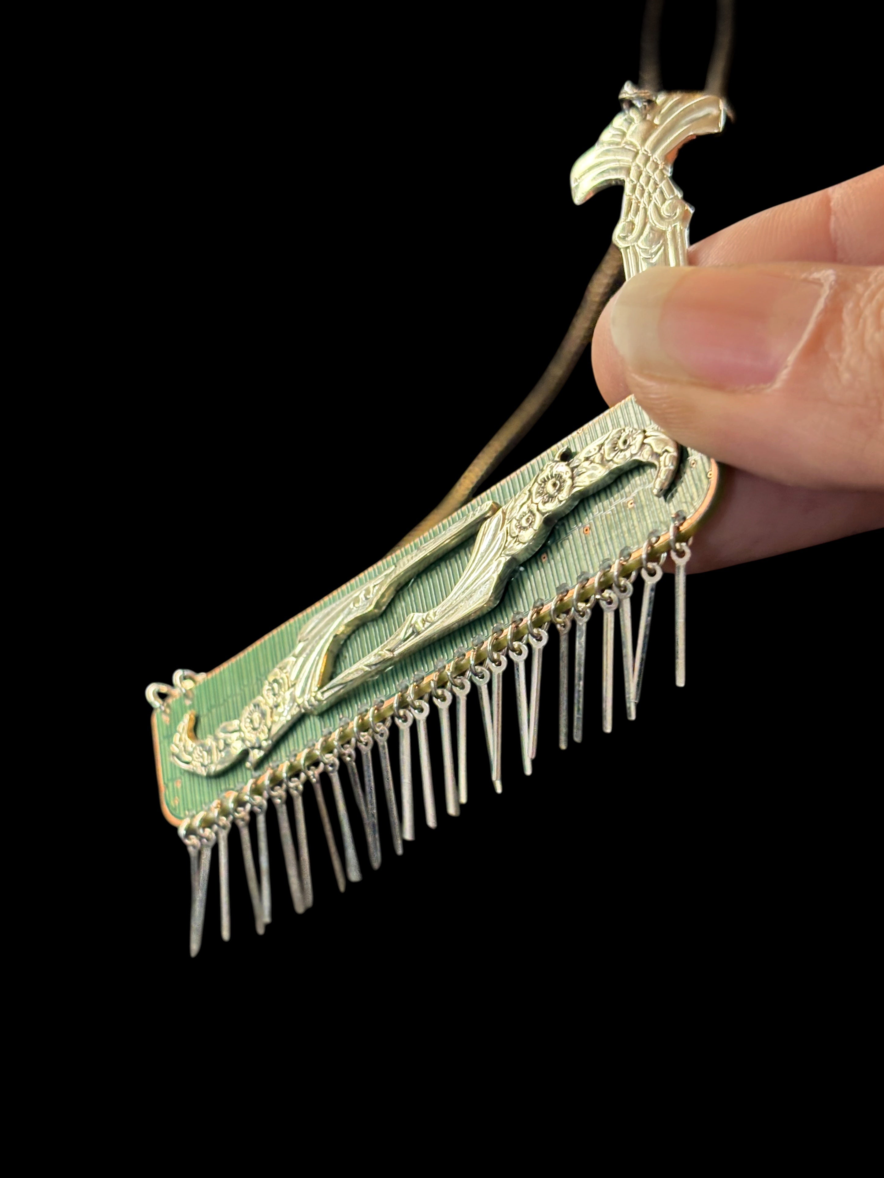 Sculptural Necklace - Circuit Board, Vintage Cutlery & Watch Hands Composition - Bitácora Collection - Relic