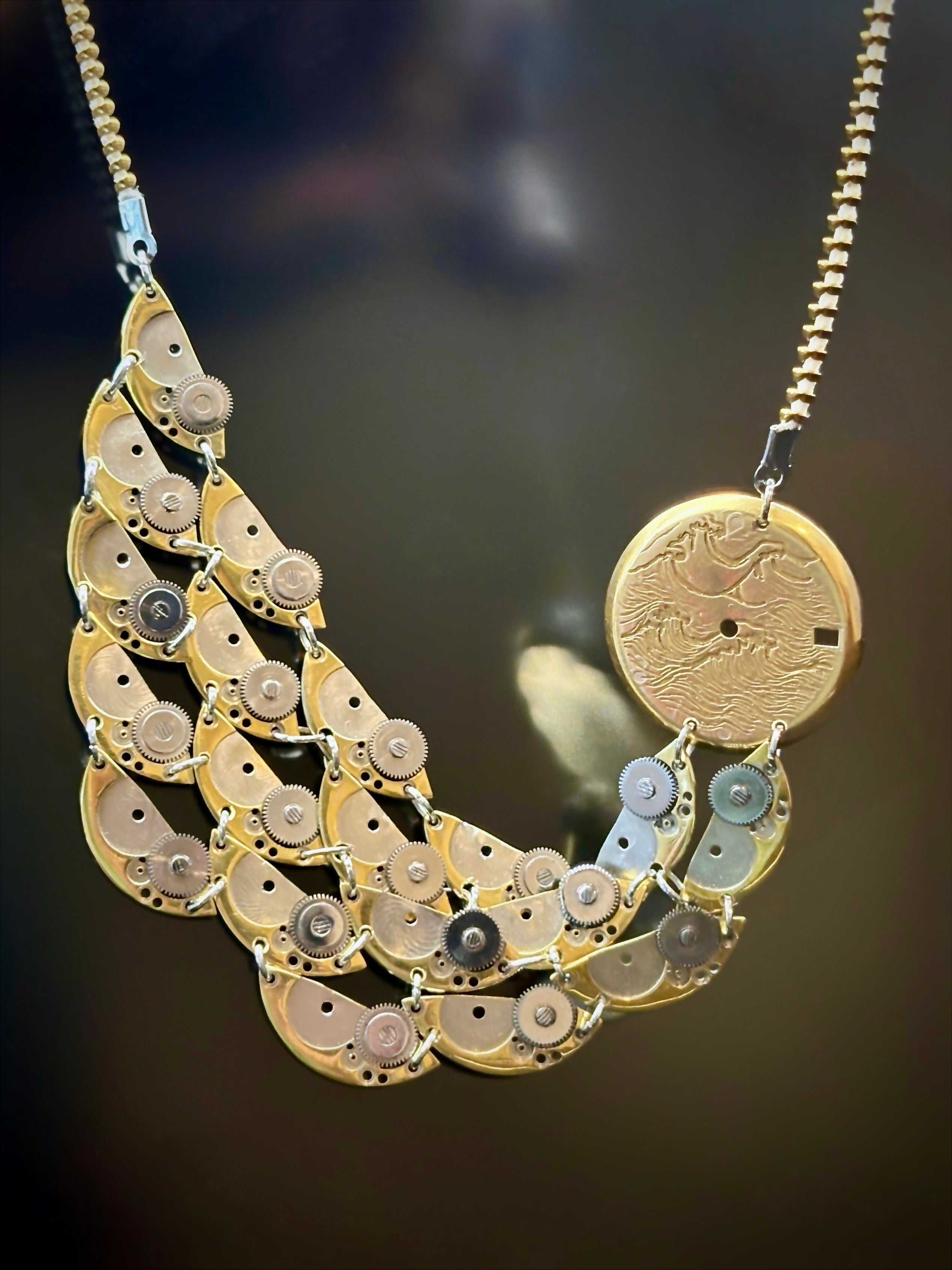 Articulate Bronze Necklace - Sculptural Layered Structure - Bitácora Collection - Waterfall