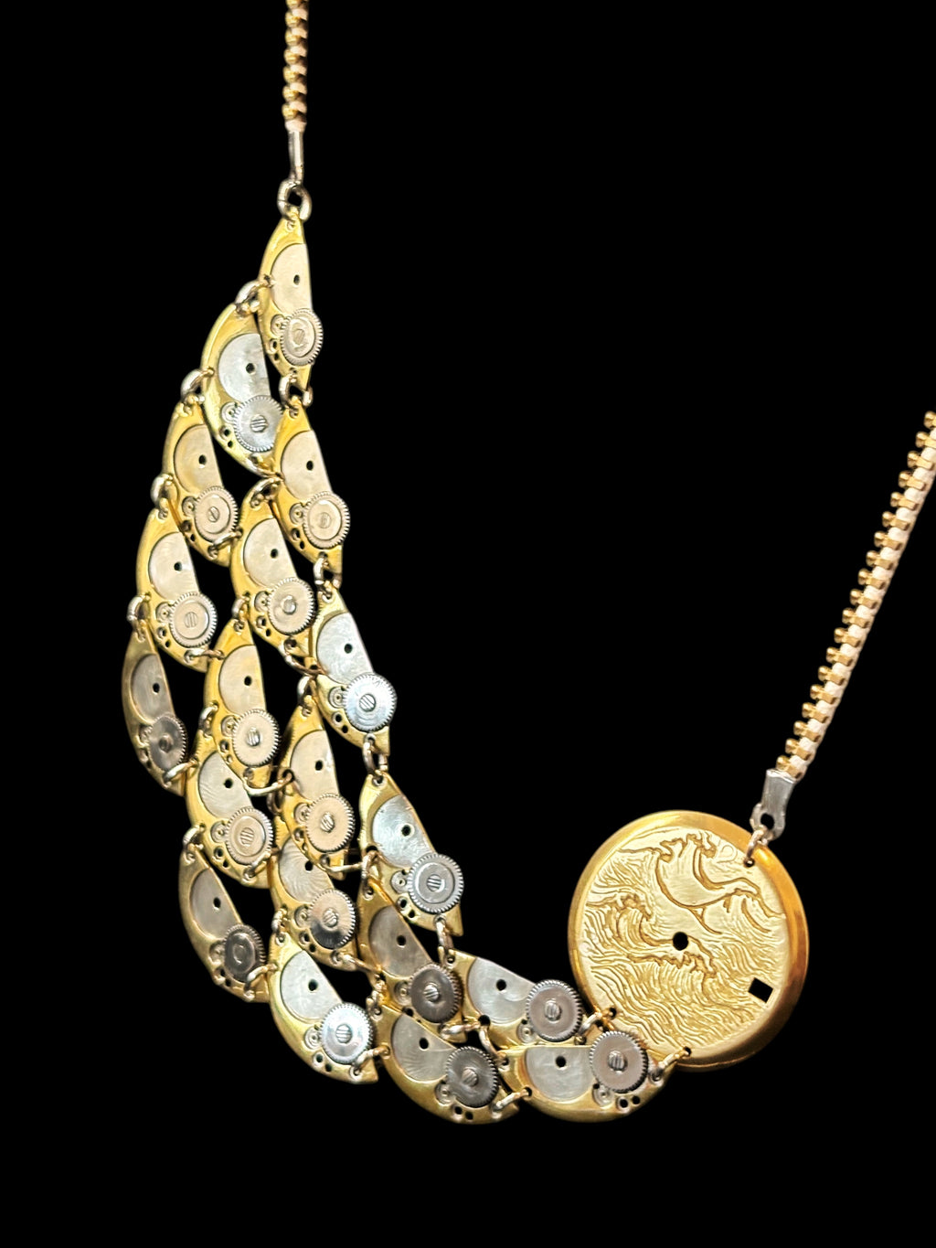 Articulate Bronze Necklace - Sculptural Layered Structure - Bitácora Collection - Waterfall