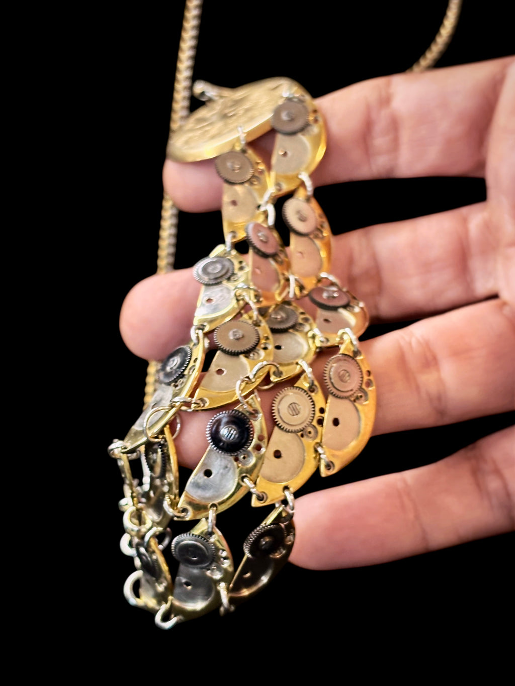 Articulate Bronze Necklace - Sculptural Layered Structure - Bitácora Collection - Waterfall