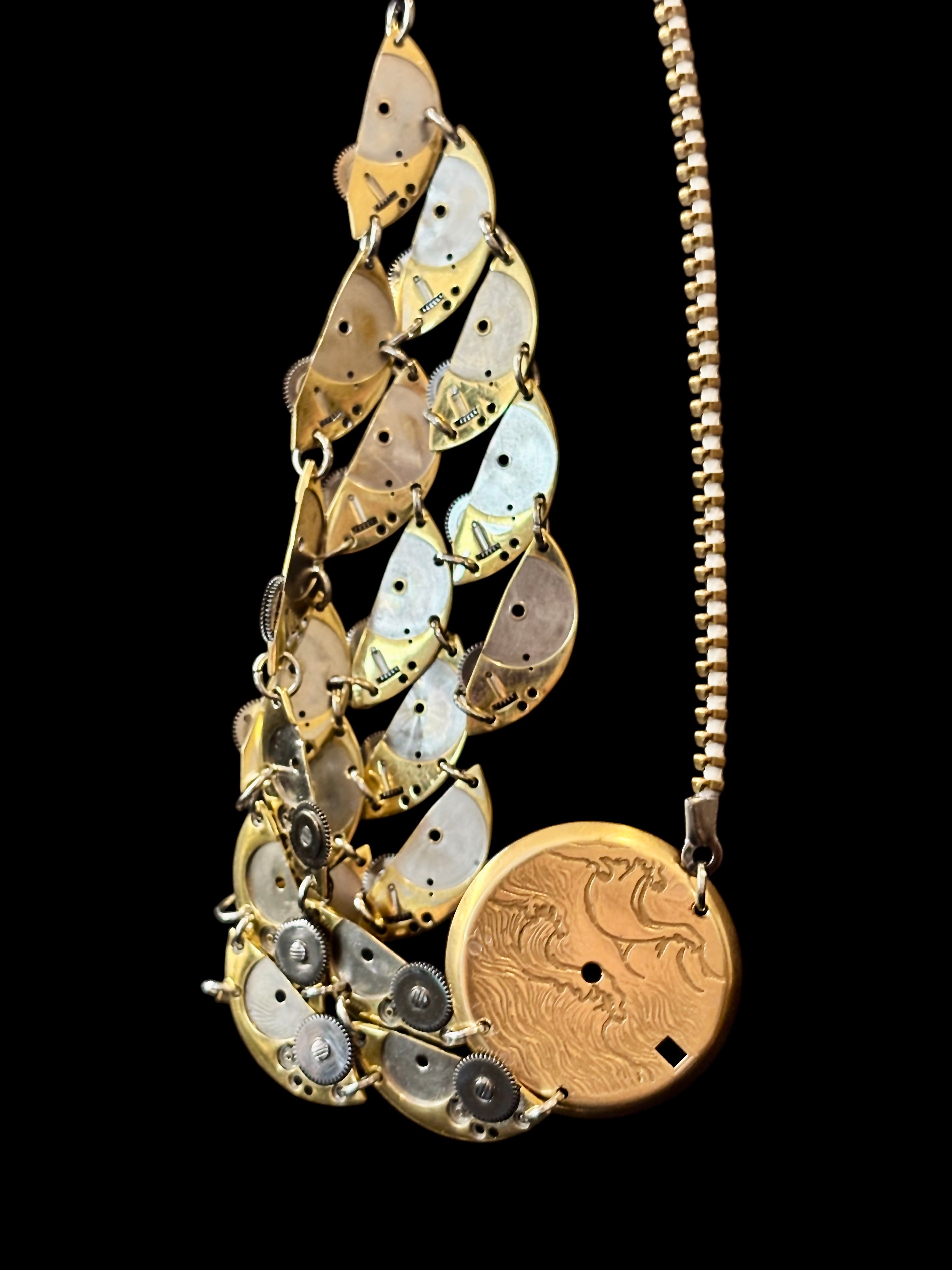 Articulate Bronze Necklace - Sculptural Layered Structure - Bitácora Collection - Waterfall