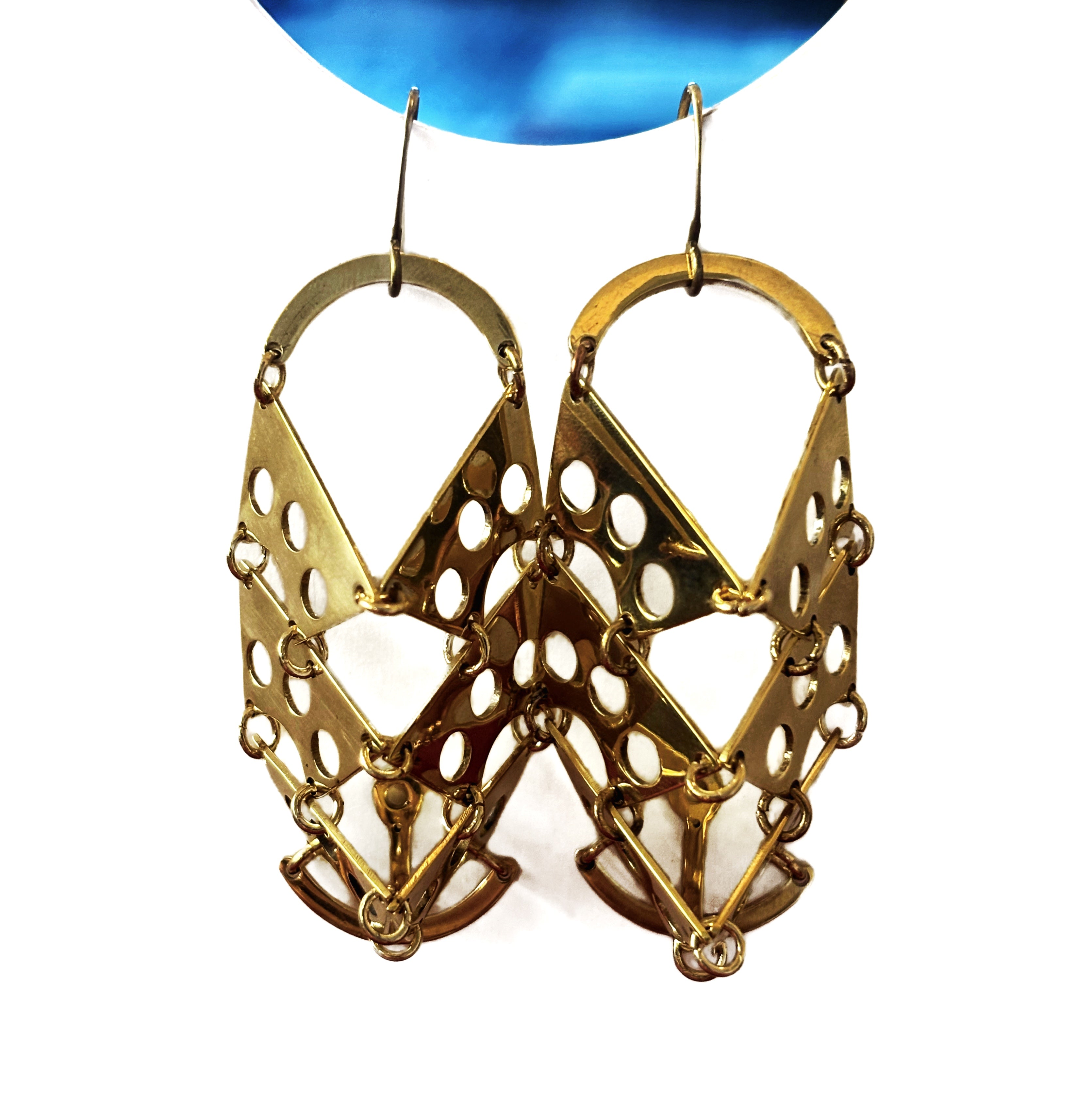 Edges– Triangular Bronze Earrings with Articulated Geometry | Industrial Chic