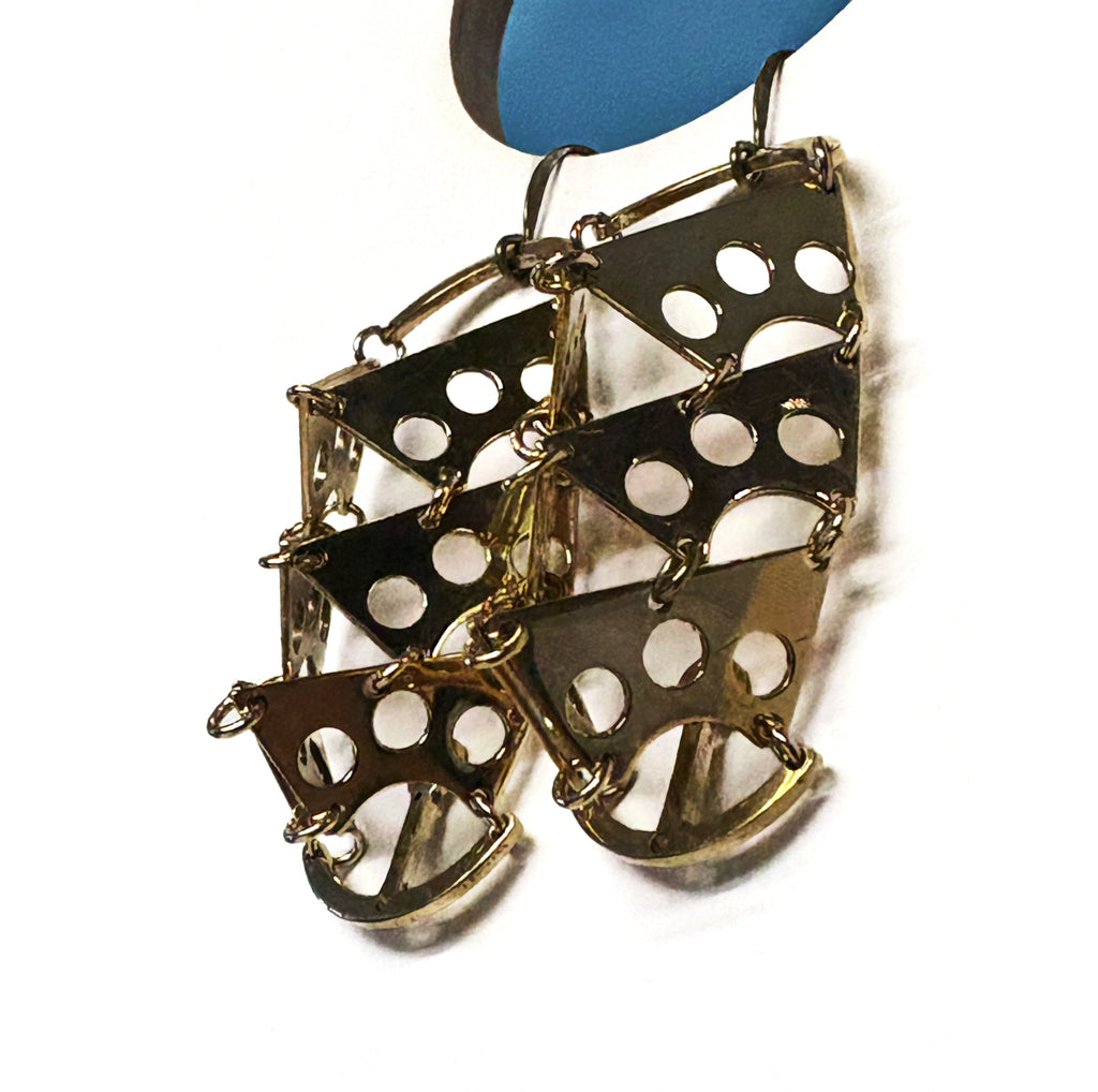 Edges– Triangular Bronze Earrings with Articulated Geometry | Industrial Chic