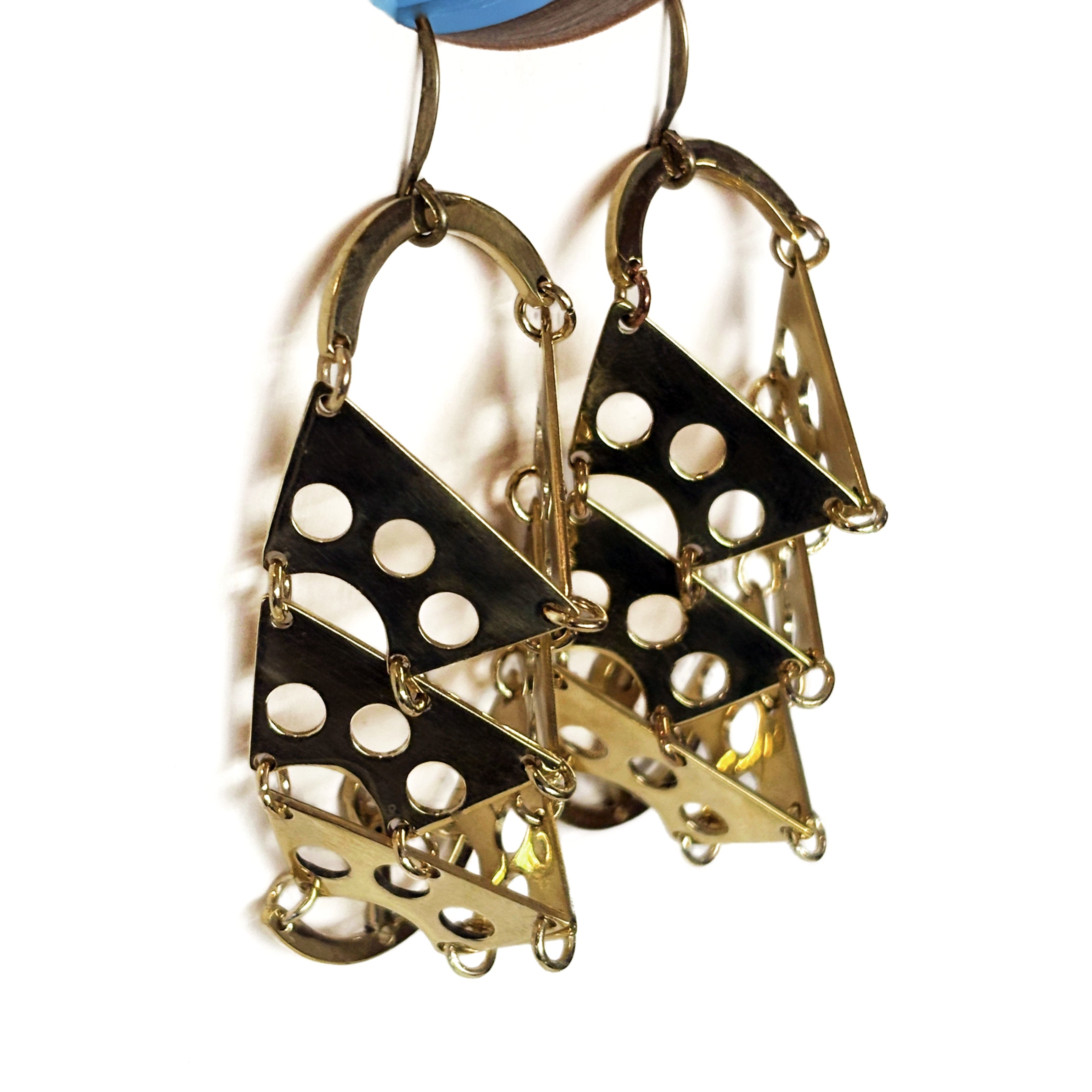 Edges– Triangular Bronze Earrings with Articulated Geometry | Industrial Chic