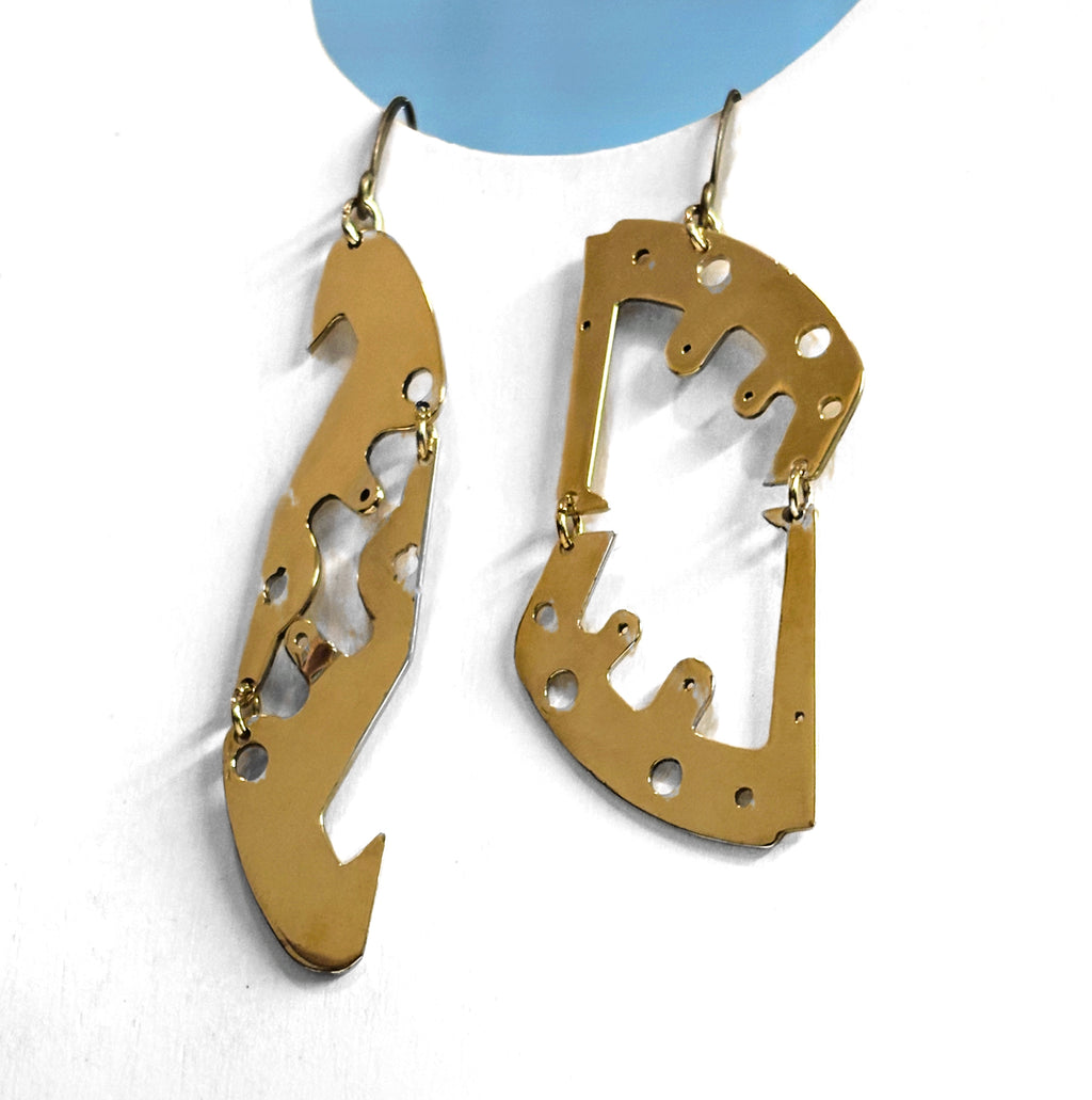 Deriva– Organic Bronze Earrings with Irregular Watch Pieces | Abstract Design