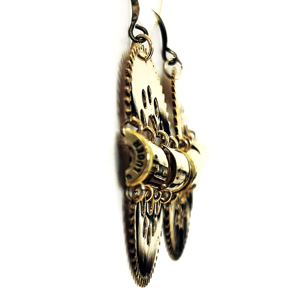 Impact – Statement Bronze Earrings with Bullet Casings and Gears | Symbolic Jewelry