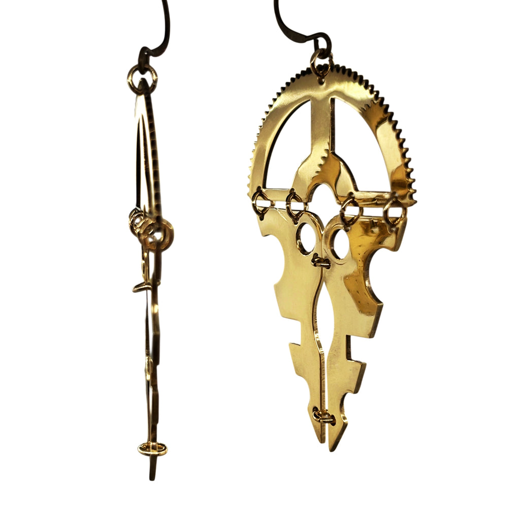 Dome-Inspired Bronze Earrings with Watch Mechanisms | Architectural Jewelry