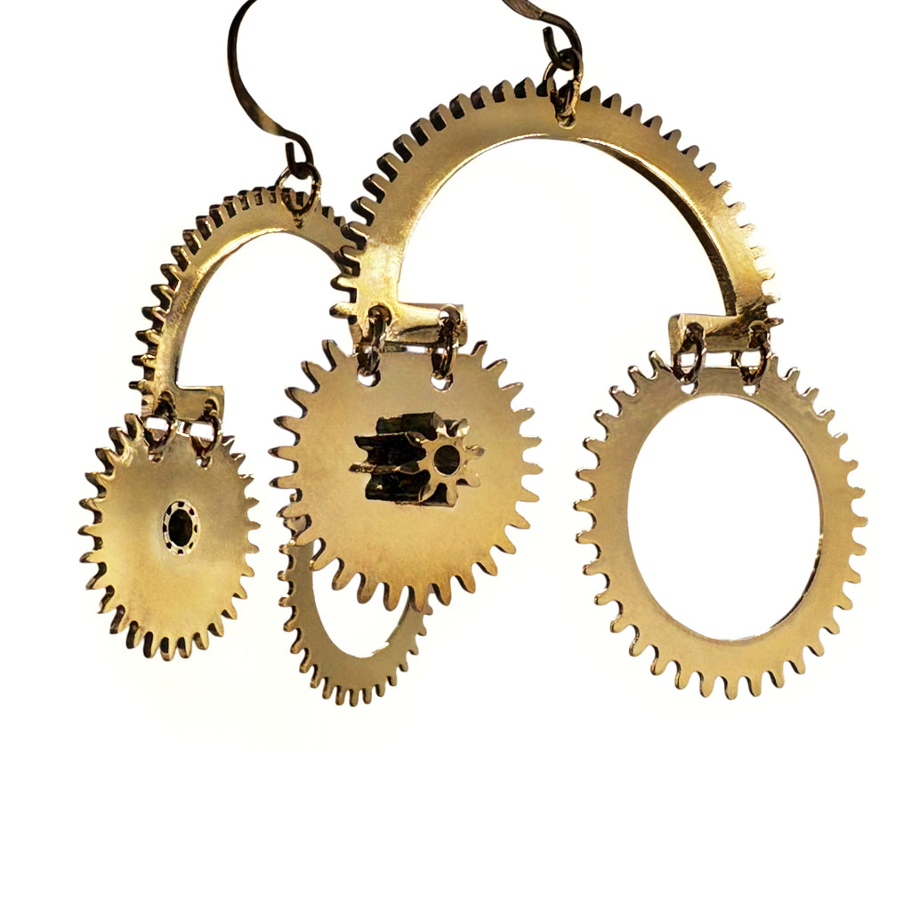 Duality – Symmetrical Brass Earrings with Antique Gears | Symbolic Jewelry