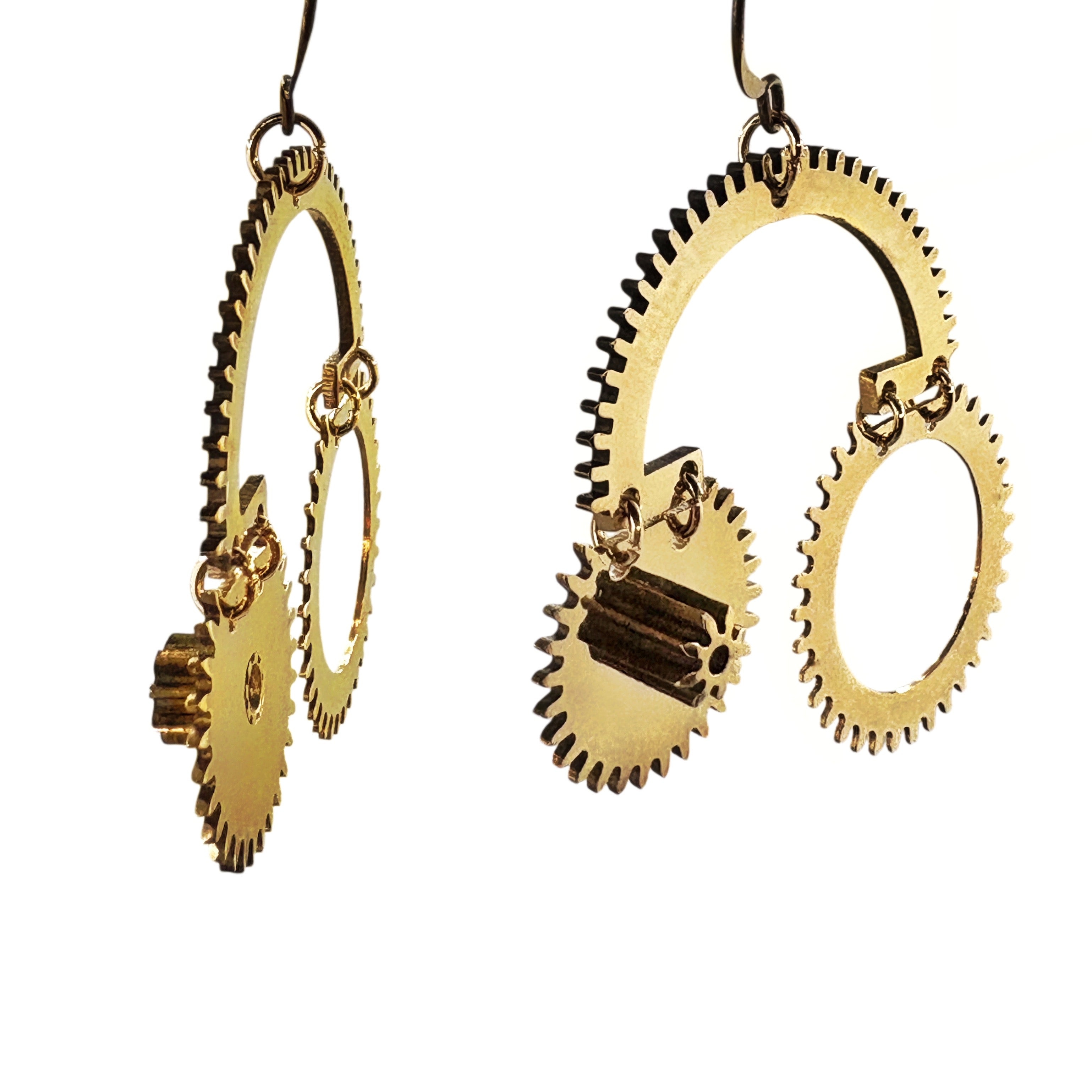 Duality – Symmetrical Brass Earrings with Antique Gears | Symbolic Jewelry