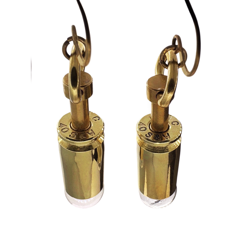 Glow – Brass Earrings with Bullet Casings and Glass | Radiant Statement Jewelry