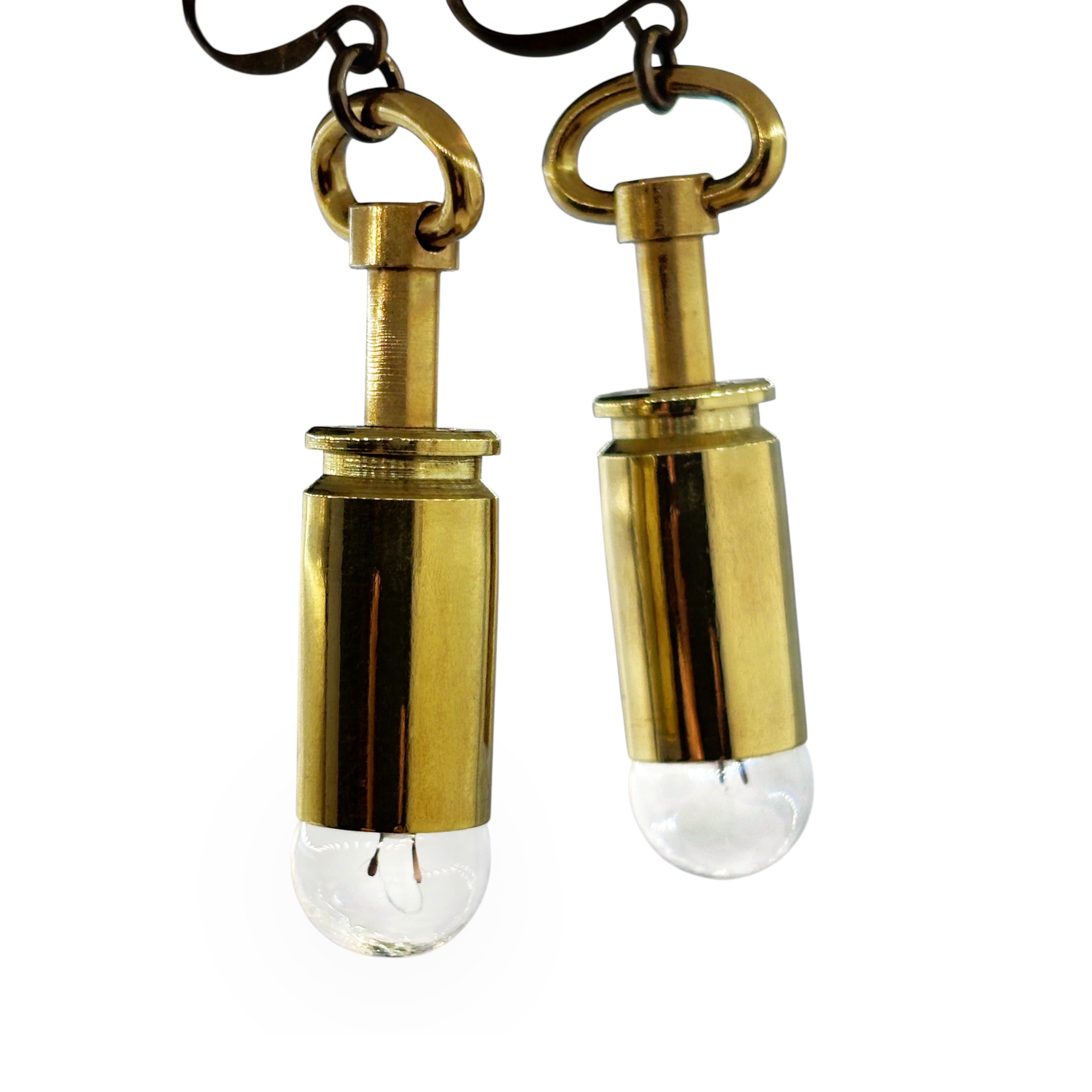 Glow – Brass Earrings with Bullet Casings and Glass | Radiant Statement Jewelry
