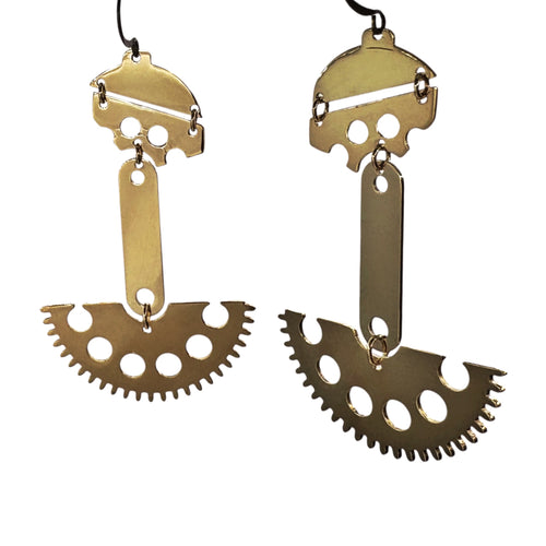 Balance– Asymmetrical Brass Earrings with Antique Gears | Balanced Design