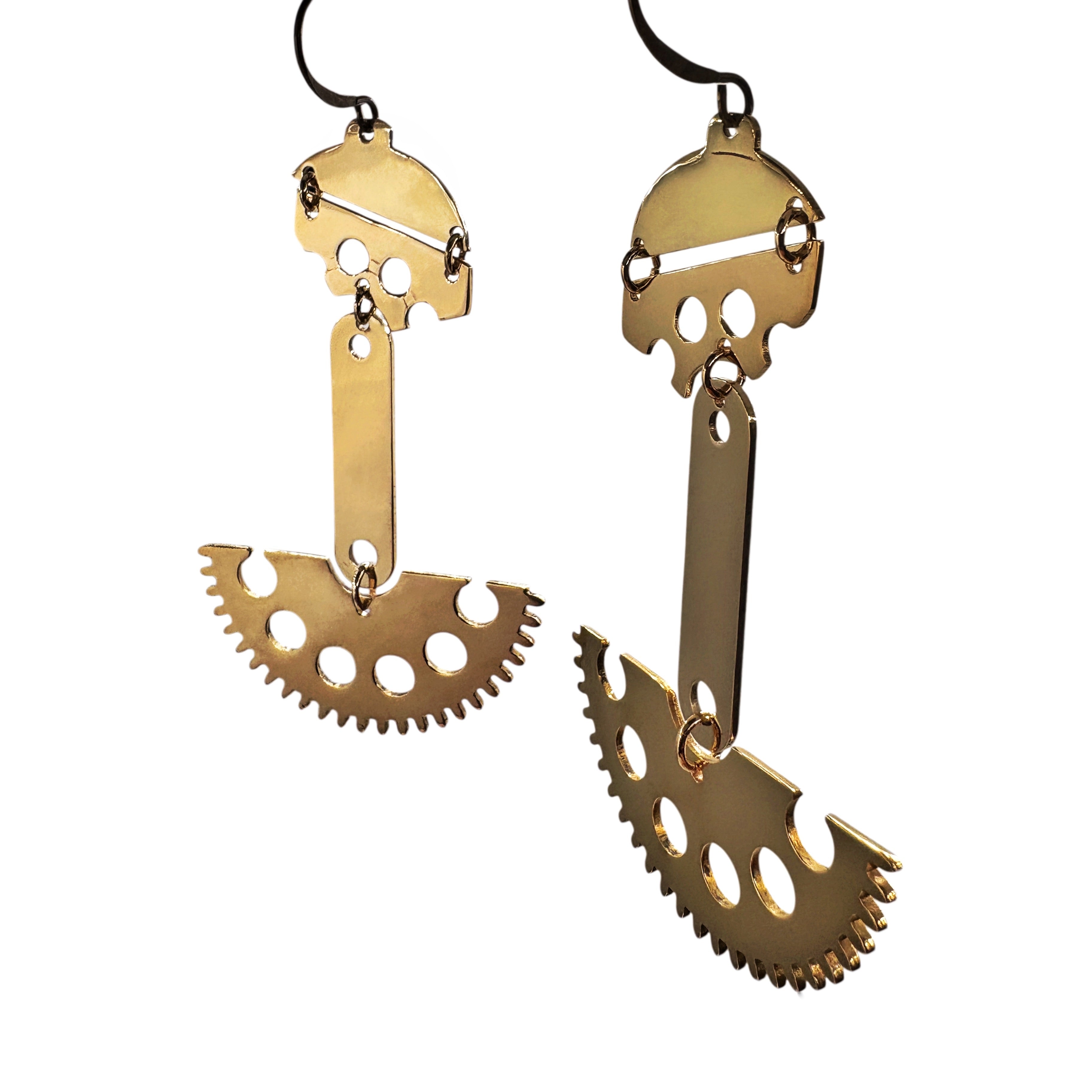 Balance– Asymmetrical Brass Earrings with Antique Gears | Balanced Design