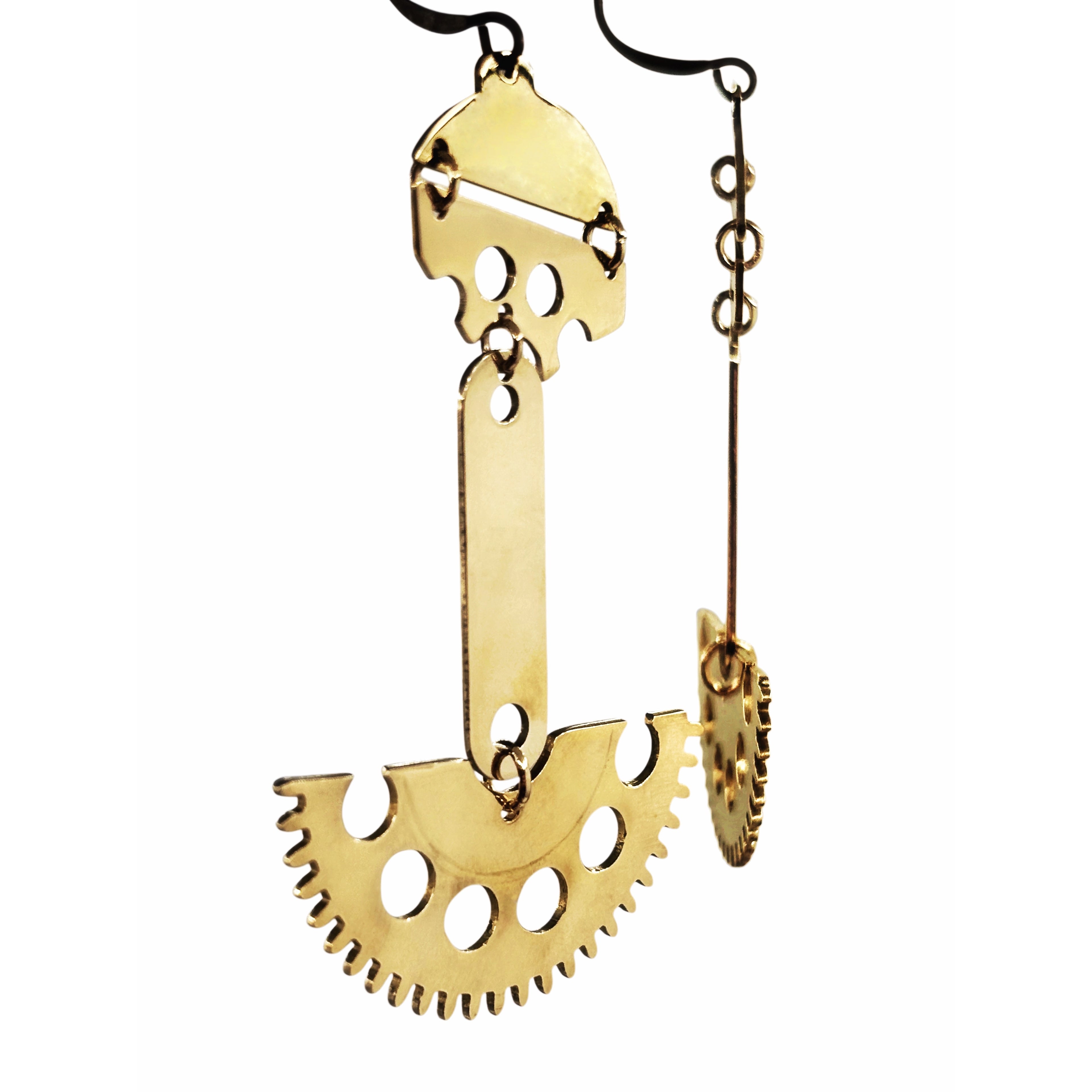 Balance– Asymmetrical Brass Earrings with Antique Gears | Balanced Design