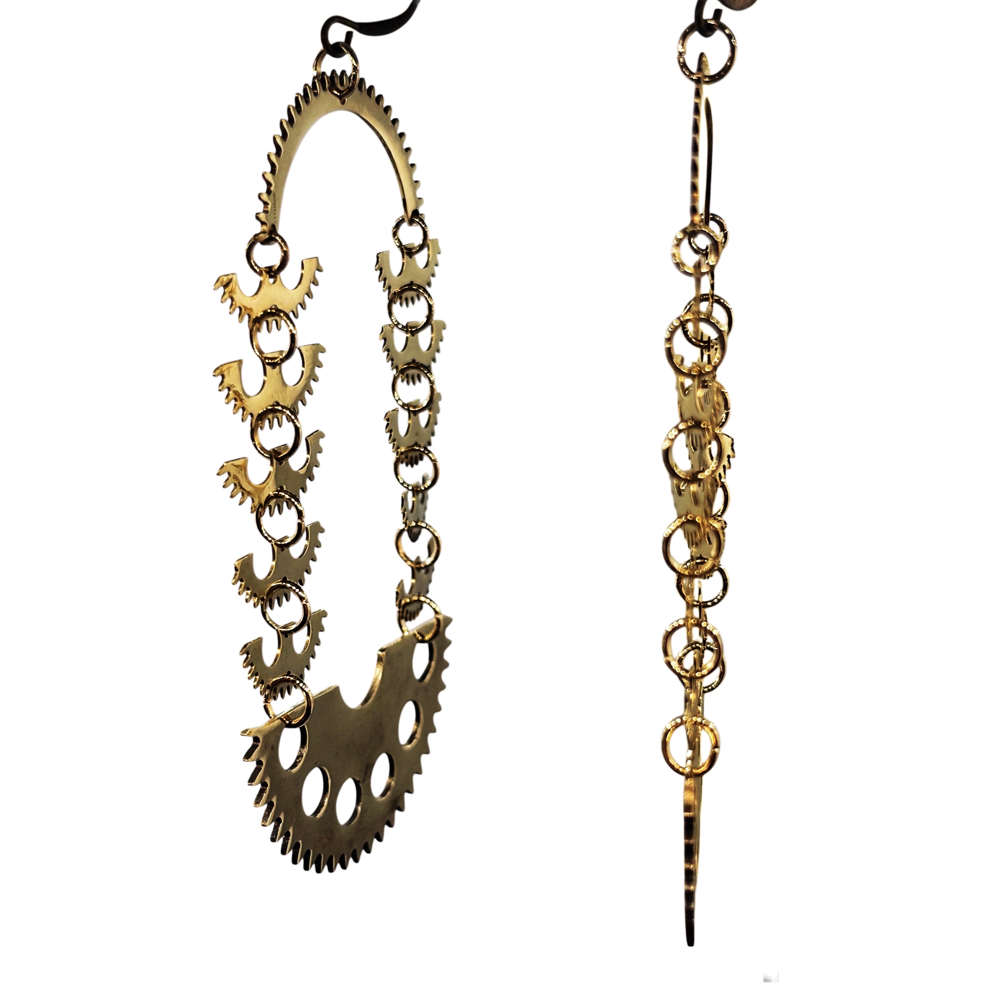 Wings – Lightweight Articulated Earrings in Brass | Vintage Watch Gears Design
