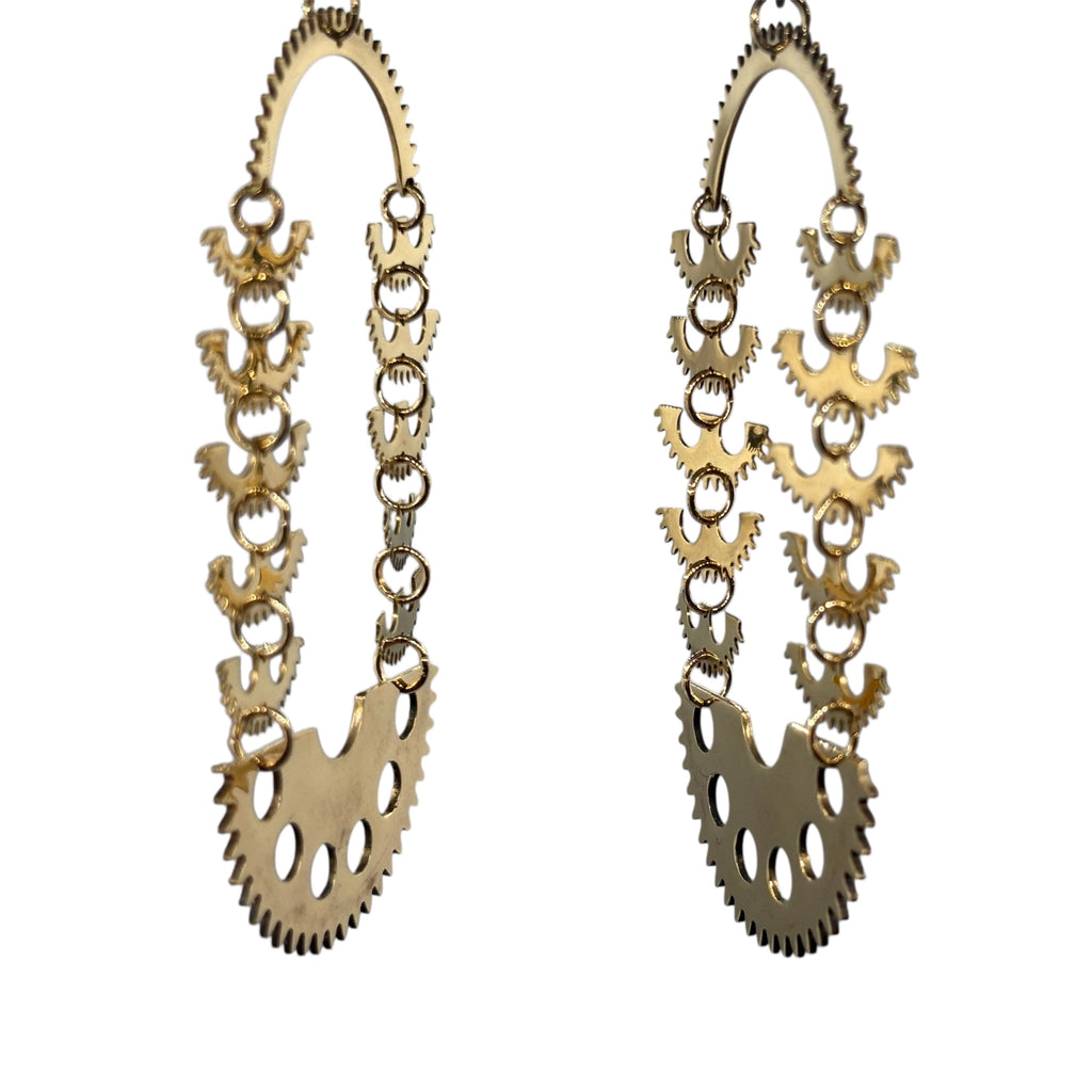 Wings – Lightweight Articulated Earrings in Brass | Vintage Watch Gears Design