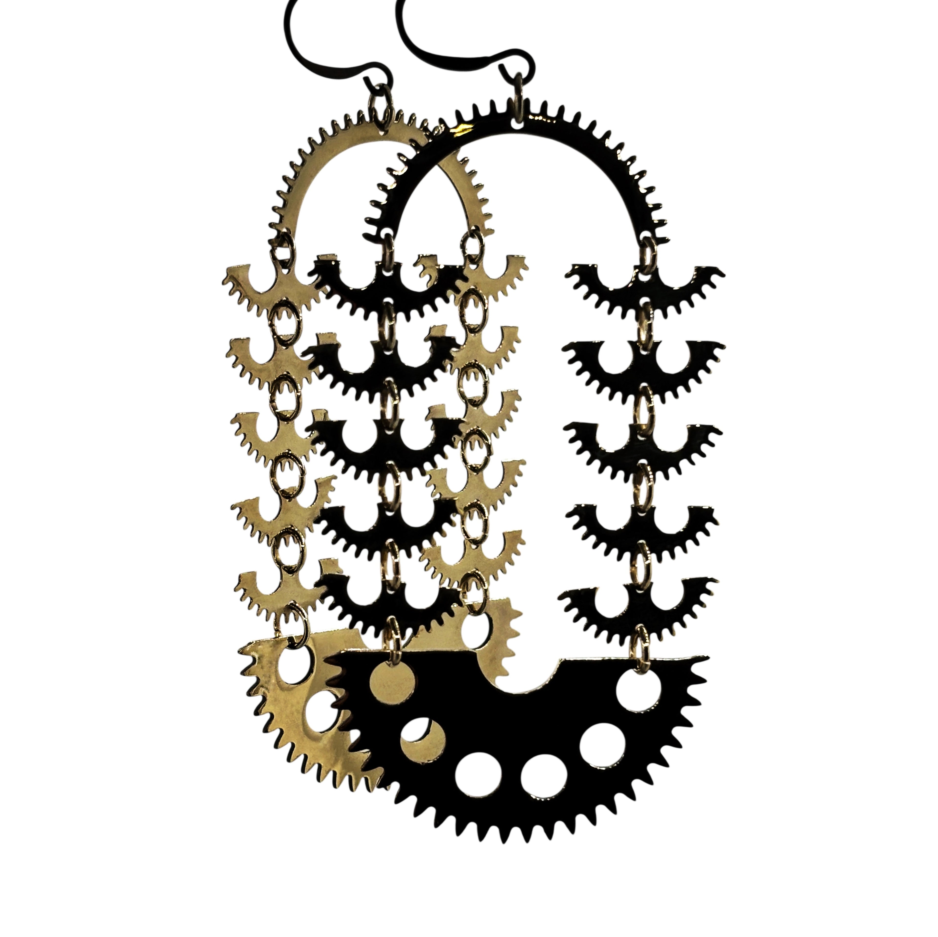Wings – Lightweight Articulated Earrings in Brass | Vintage Watch Gears Design