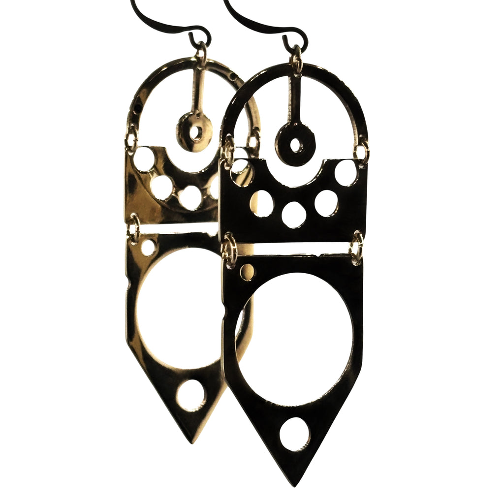 Compass – Geometric Brass Earrings with Modular Watch Plates | Compass-Inspired Design