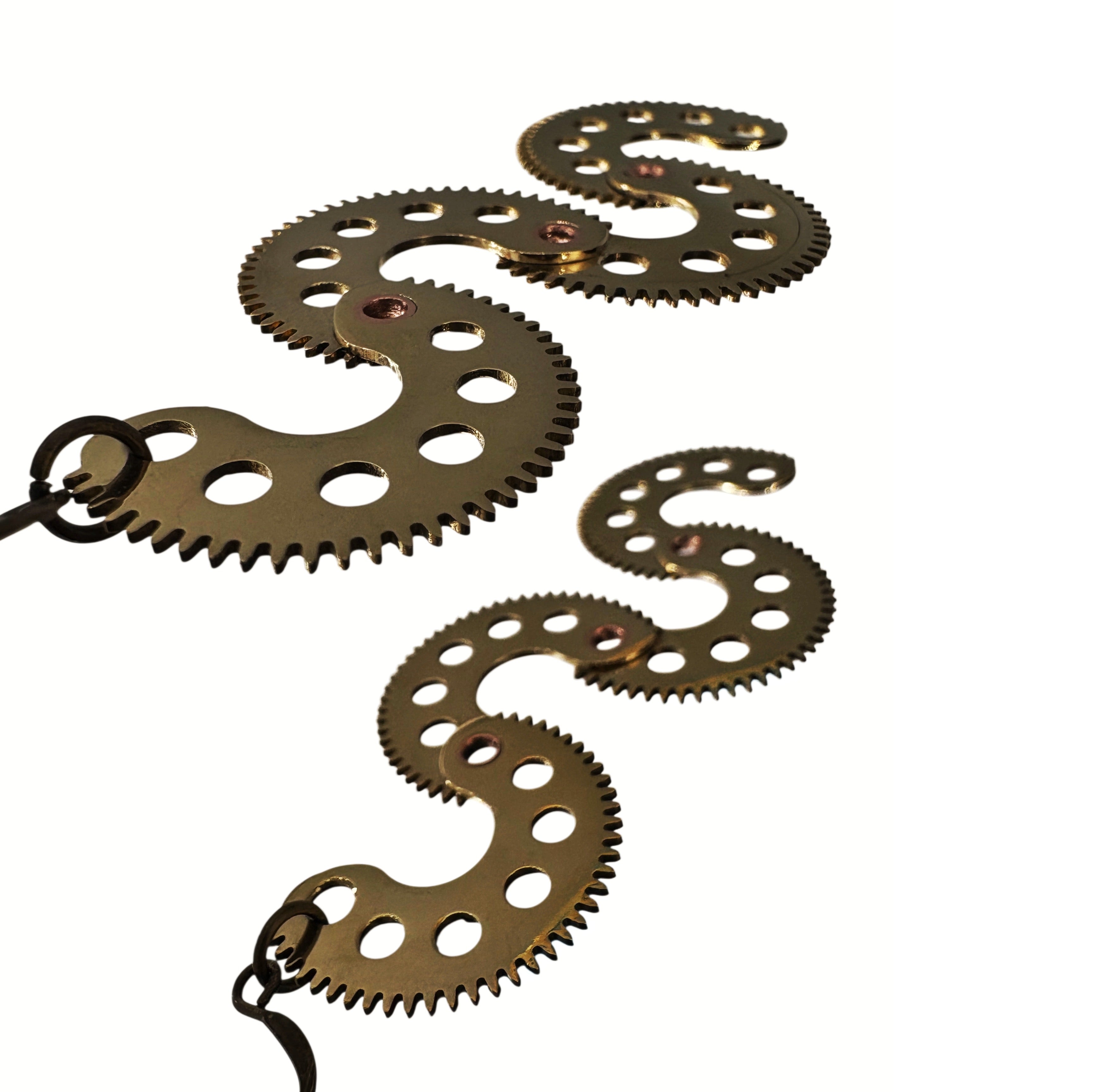 Serpentines – Articulated Brass Earrings with Vintage Watch Parts | Sculptural Jewelry