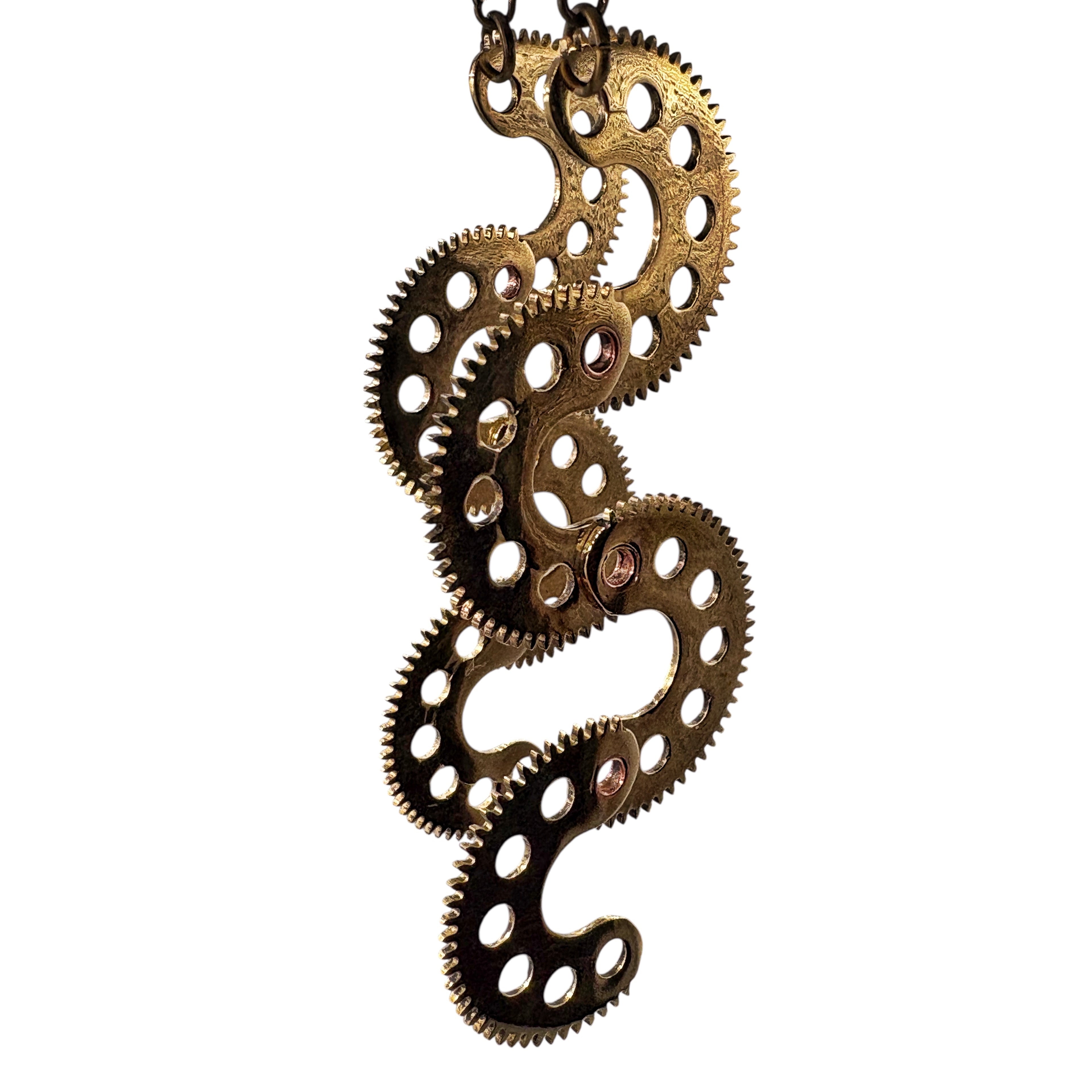 Serpentines – Articulated Brass Earrings with Vintage Watch Parts | Sculptural Jewelry
