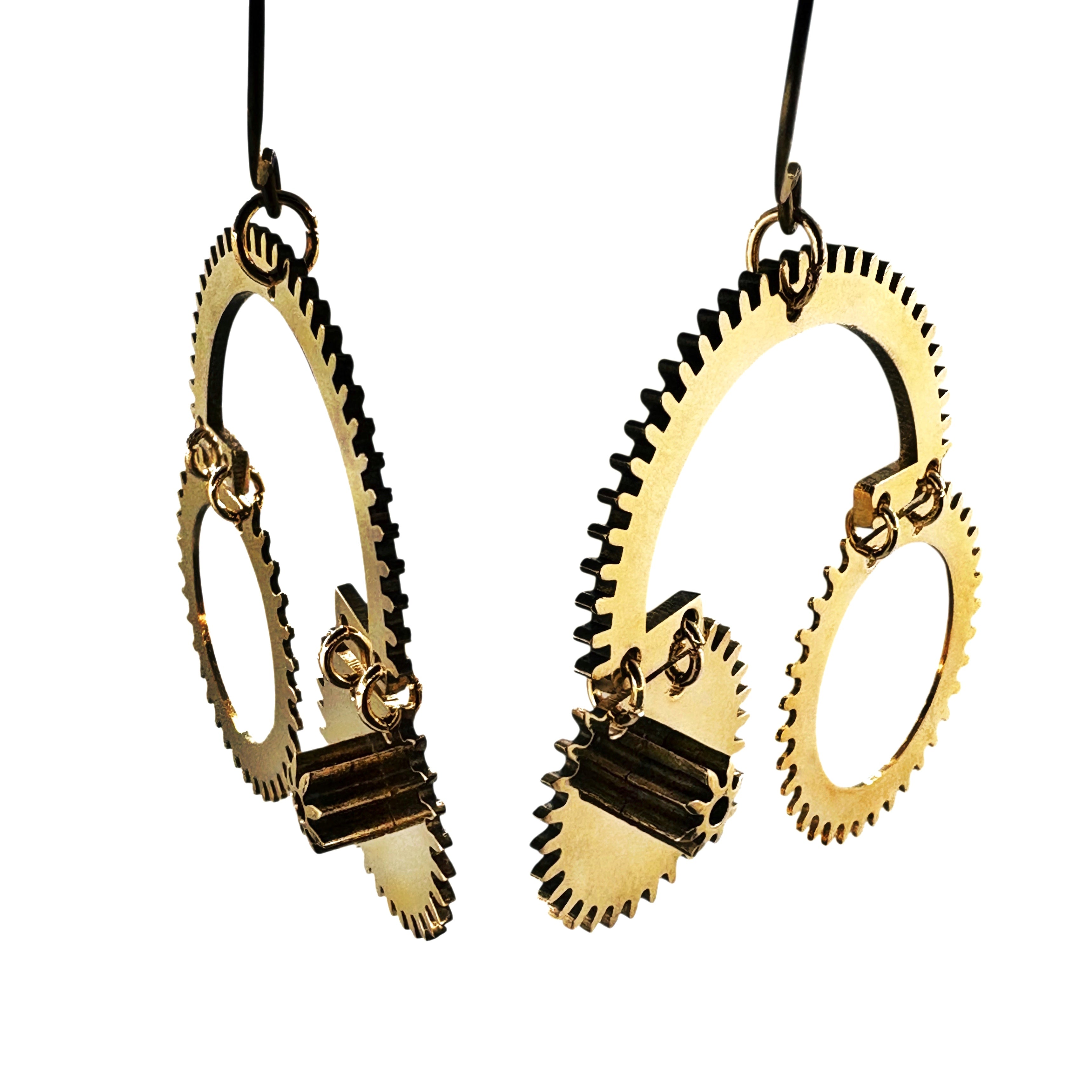 Duality – Symmetrical Brass Earrings with Antique Gears | Symbolic Jewelry